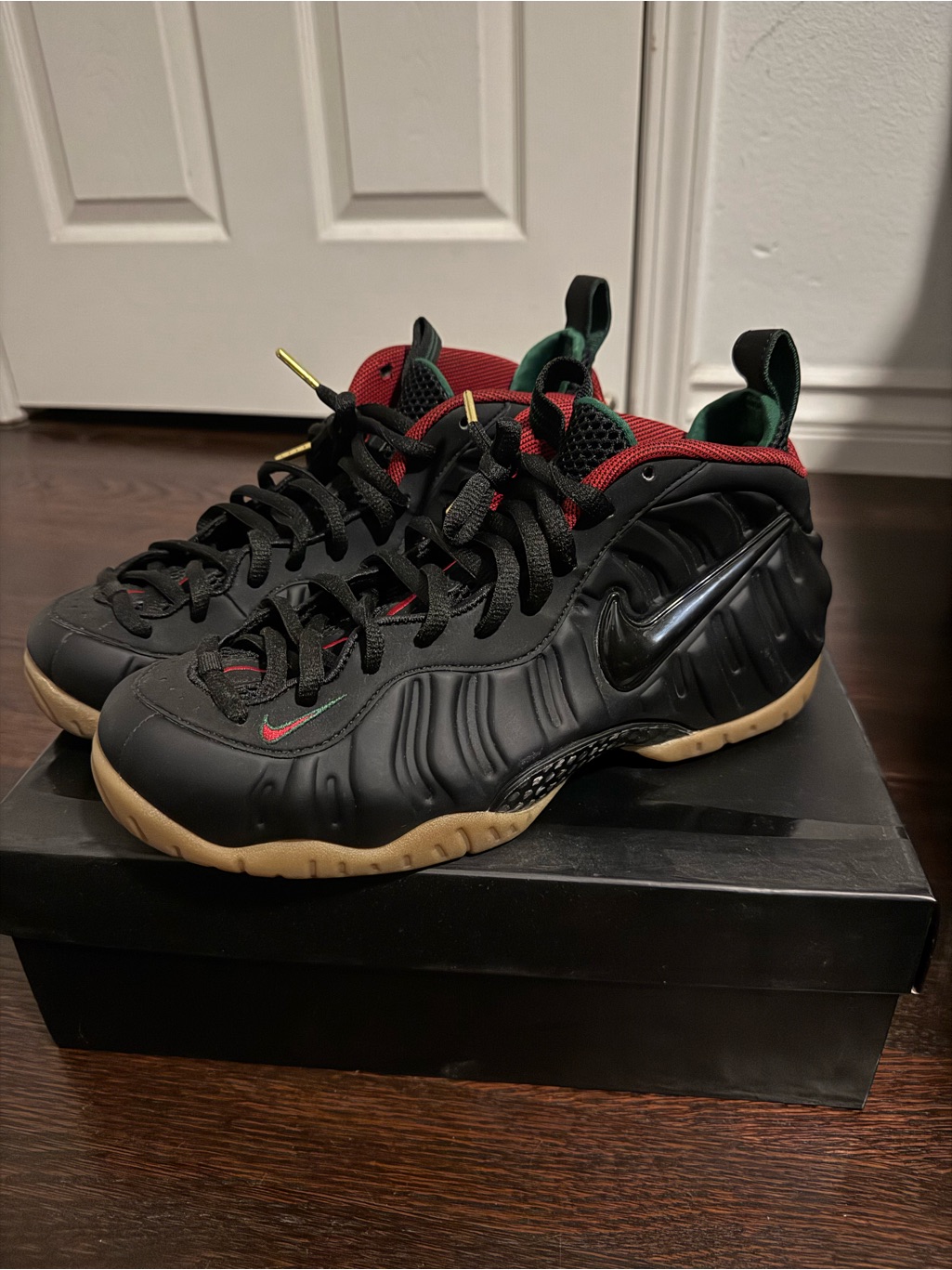 Nike Men's Black Red Green Foamposite Sneakers